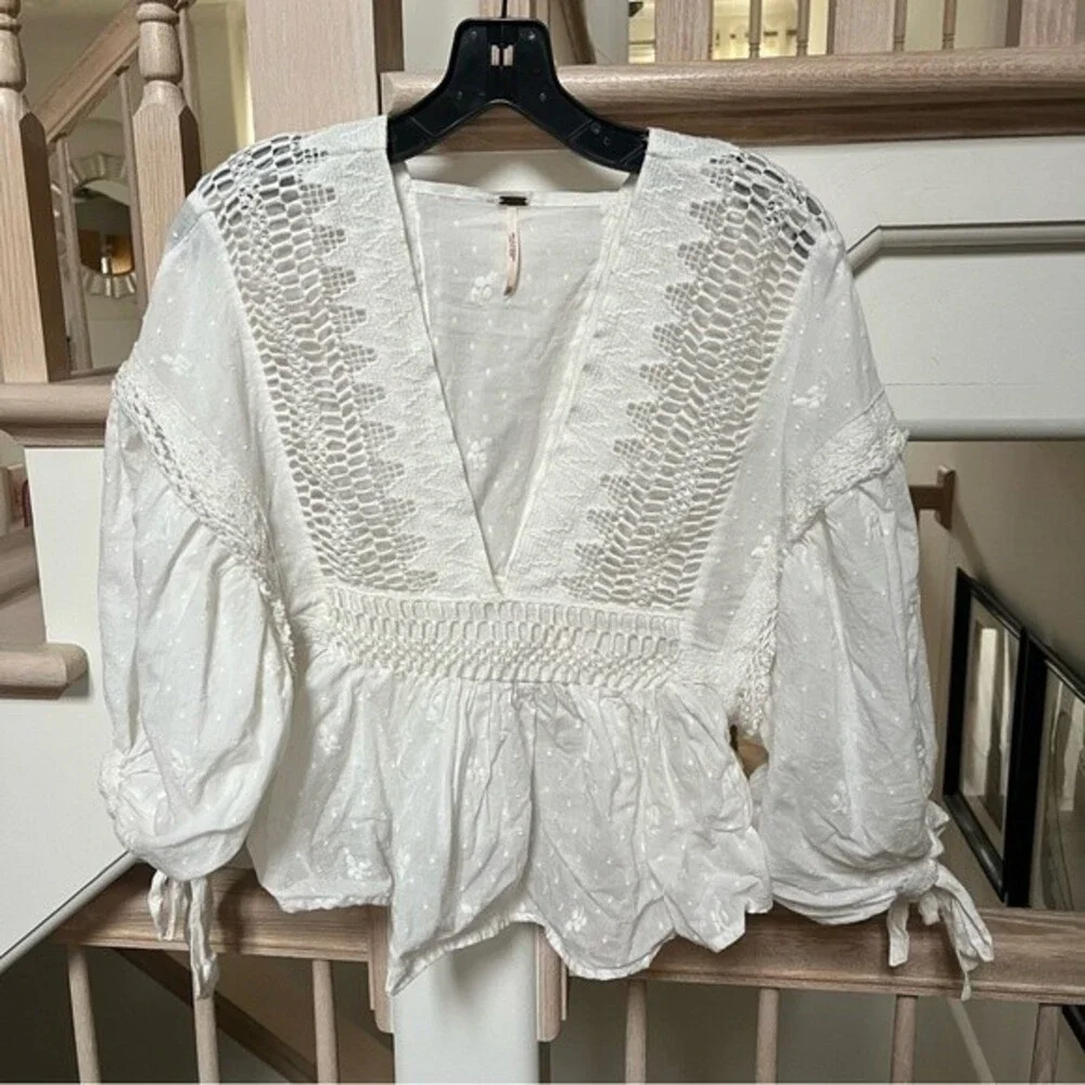 Free People Drive You Mad Blouse in Creamy White XS
